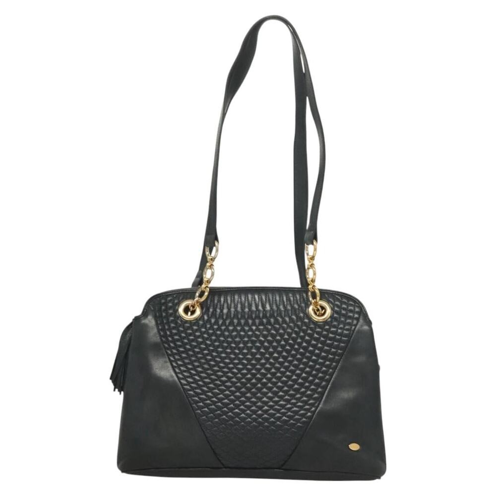 Bally Leather Quilted Chain Shoulder Bag Navy